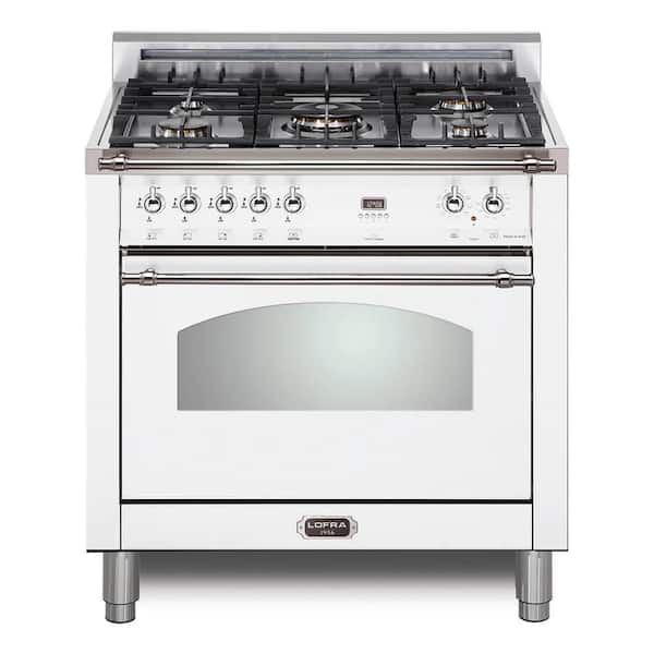 Dolcevita Series 30 in. 5 Burners Dual Fuel Natural Gas Range in Pearl White with Chrome Trim