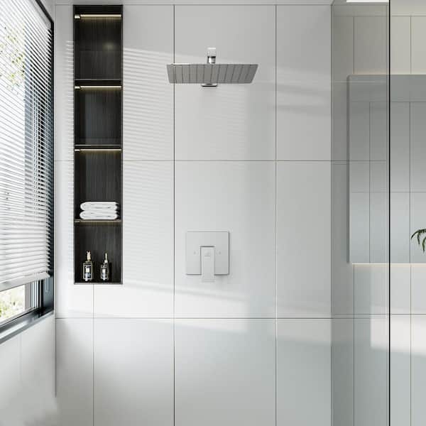 1-Spray Pattern 10 in. with 1.8 GPM Wall Mount Square Fixed Shower Head in Brushed Nickel