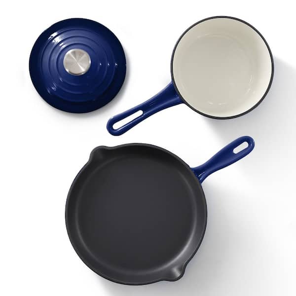 MegaChef 7 Piece Enameled Cast Iron Cookware Set in Blue