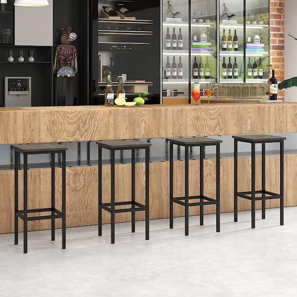 26 in. Gray Engineered Wood Bar Stool Set w/Metal Frame Footrest Backless Counter Height Stool 4PCS