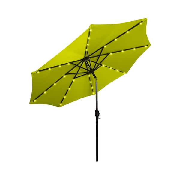 WESTIN OUTDOOR Marina Lime Green 9 ft. Market Solar Powered LED Lighted Tilt Patio Crank Umbrella