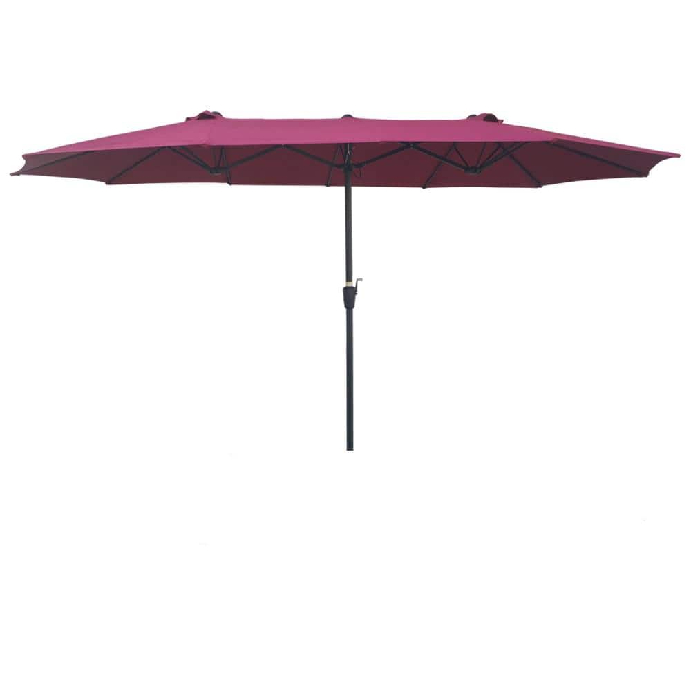 15 ft. x 9 ft. Double-Sided Burgundy Patio Umbrella with Crank and Wind Ven