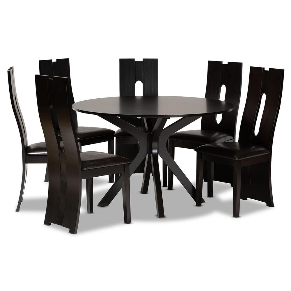 Kenyon 7-Piece Dark Brown and Espresso Brown Dining Set