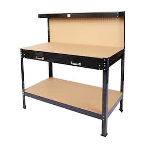 45.3 in. Steel Workbench with Drawer and Pegboard Storage, Workshop Tools Table in Black