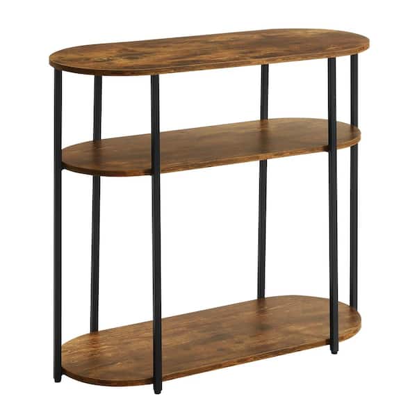Convenience Concepts Designs2Go Simon 31.5 in. Barnwood and Black Wood 3 Tier Oval Entryway Console Table
