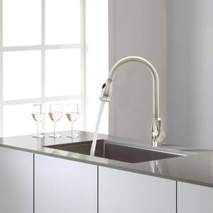 Single-Handle Pull-Down Sprayer Kitchen Faucet with Ceramic Disc Valve in Brushed Nickel