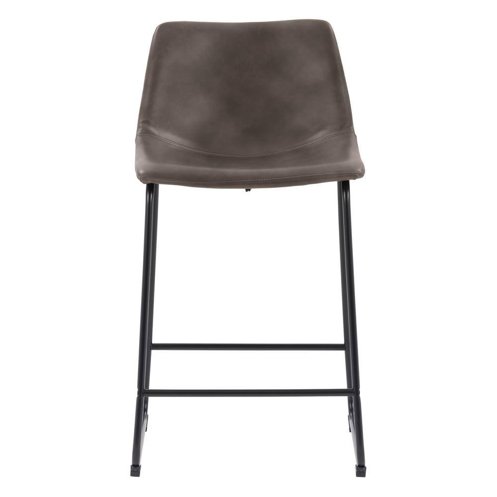 Gray Faux Leather and Metal Counter Height Barstools, Set of 2