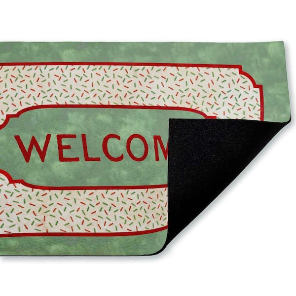 Welcome Festive Sprinkles Pattern Green 18 in. x 30 in. Polyester Non-Slip Outdoor Door Mat