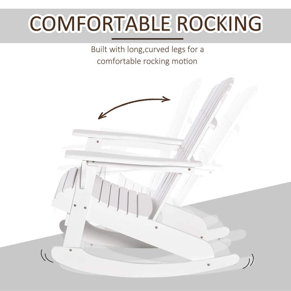 White Wooden Adirondack Rocking Chair with Arms for Outdoor