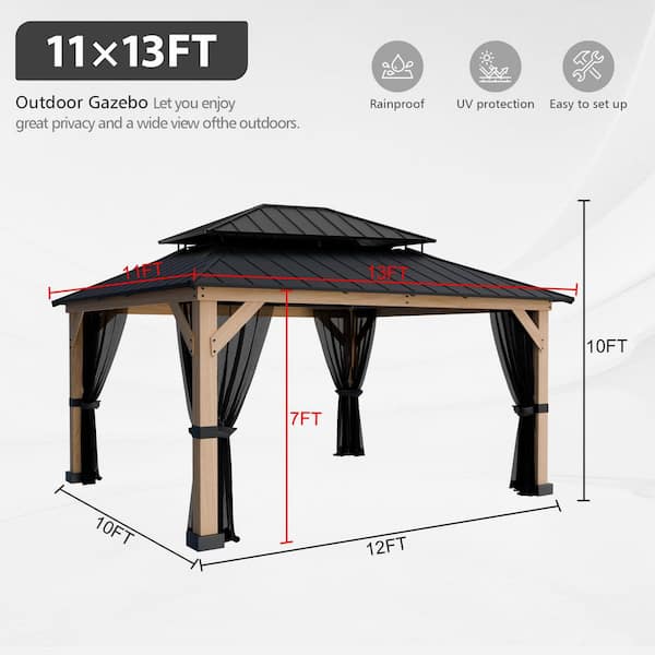 GAZEBEST 13 ft. x 11 ft. Double Galvanized Steel Roof Cedar Wood