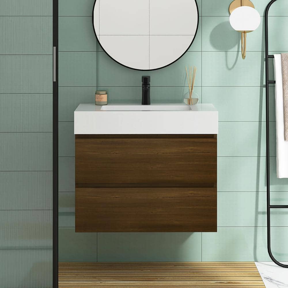 30 in. W x 18 in. D x 25 in. H Single Sink Wall-Mounted Bath Vanity in Dark
