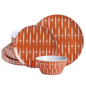 12-Piece Orange Melamine Geometric Dinnerware Set