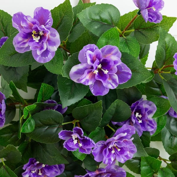 Nearly Natural 24 in. UV Resistant Artificial Azalea Hanging Plant