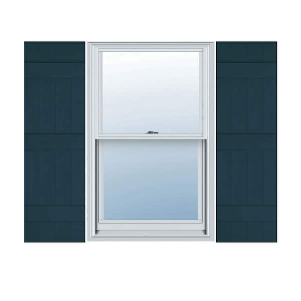 Ekena Millwork 14 in. x 63 in. Lifetime Vinyl Standard Four Board Joined Board and Batten Shutters Pair Midnight Blue