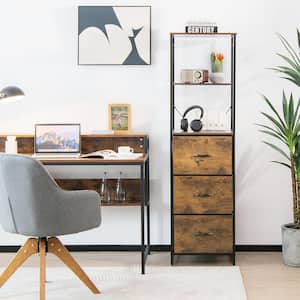 2PCS Industrial 3-tier Bookshelf 3 Drawers Dresser for Study Bedroom Living Room