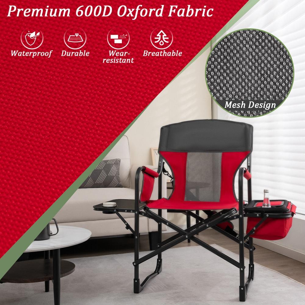 Red Folding Camping Chair with Cooler Bag and Side Table