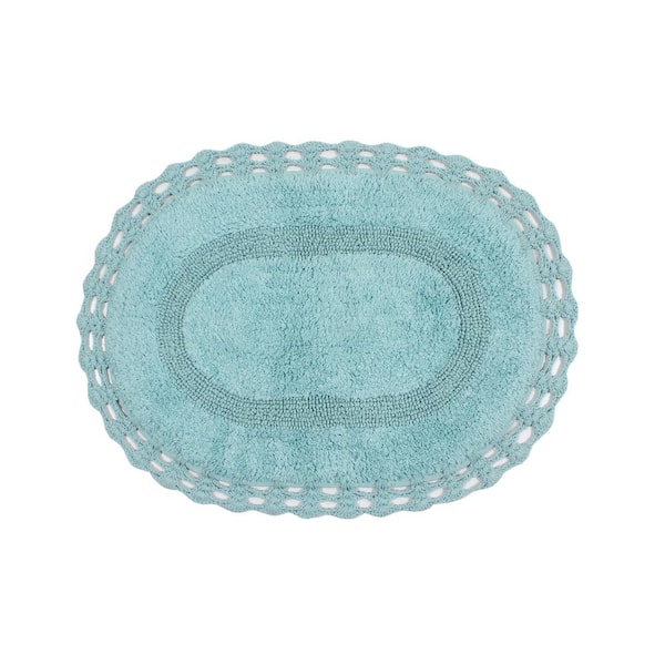 HOME WEAVERS INC Hampton Crochet Reversible 100% Cotton Bath Rug Set, 17x24 Rectangle, Aqua