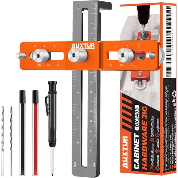 AUXTUR Cabinet Hardware Jig with Deep Hole Pencil, Adjustable Cabinet Handle Template Tool with Alignment Hole(Orange)