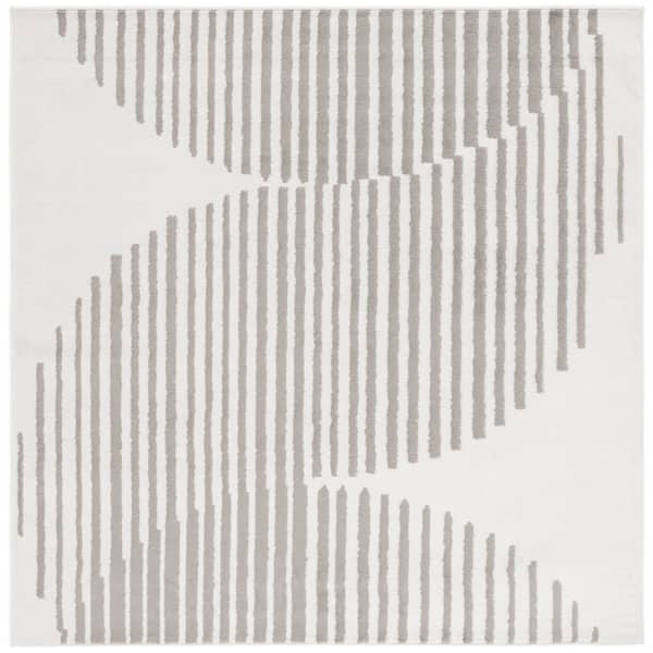 Pyramid 7 ft. x 7 ft. Ivory/Gray Solid Striped Wave Square Area Rug