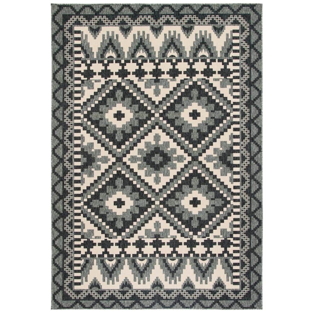SAFAVIEH Veranda Gray/Beige 8 ft. x 11 ft. Border Indoor/Outdoor Patio ...