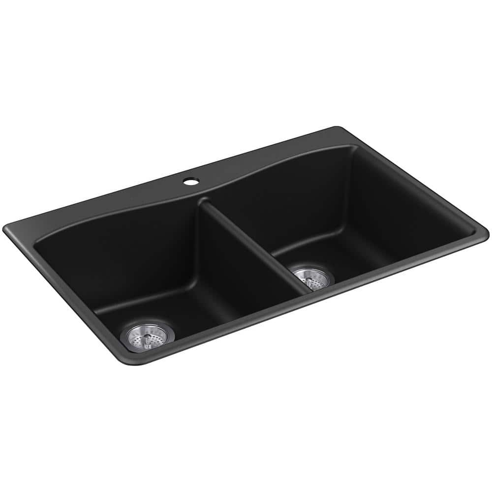 Kennon Matte Black 33" Double Basin Drop-In Kitchen Sink