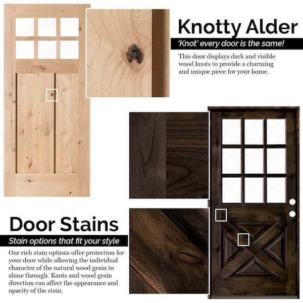 Krosswood Doors 36 in. x 80 in. Rustic Square Top 2 Panel Left Hand Inswing  Unfinished Knotty Alder V-Grooved Wood Prehung Front Door  PHED.KA.300V.30.68.134.LH - The Home Depot