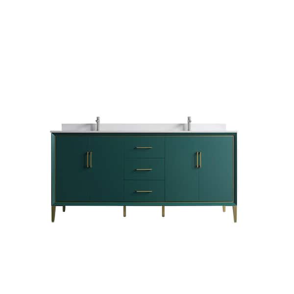 Dyconn VSD 72in. W x 22in. D x 35in. H Double Sink Freestanding Bath Vanity in Green with White Cultured Marble Top