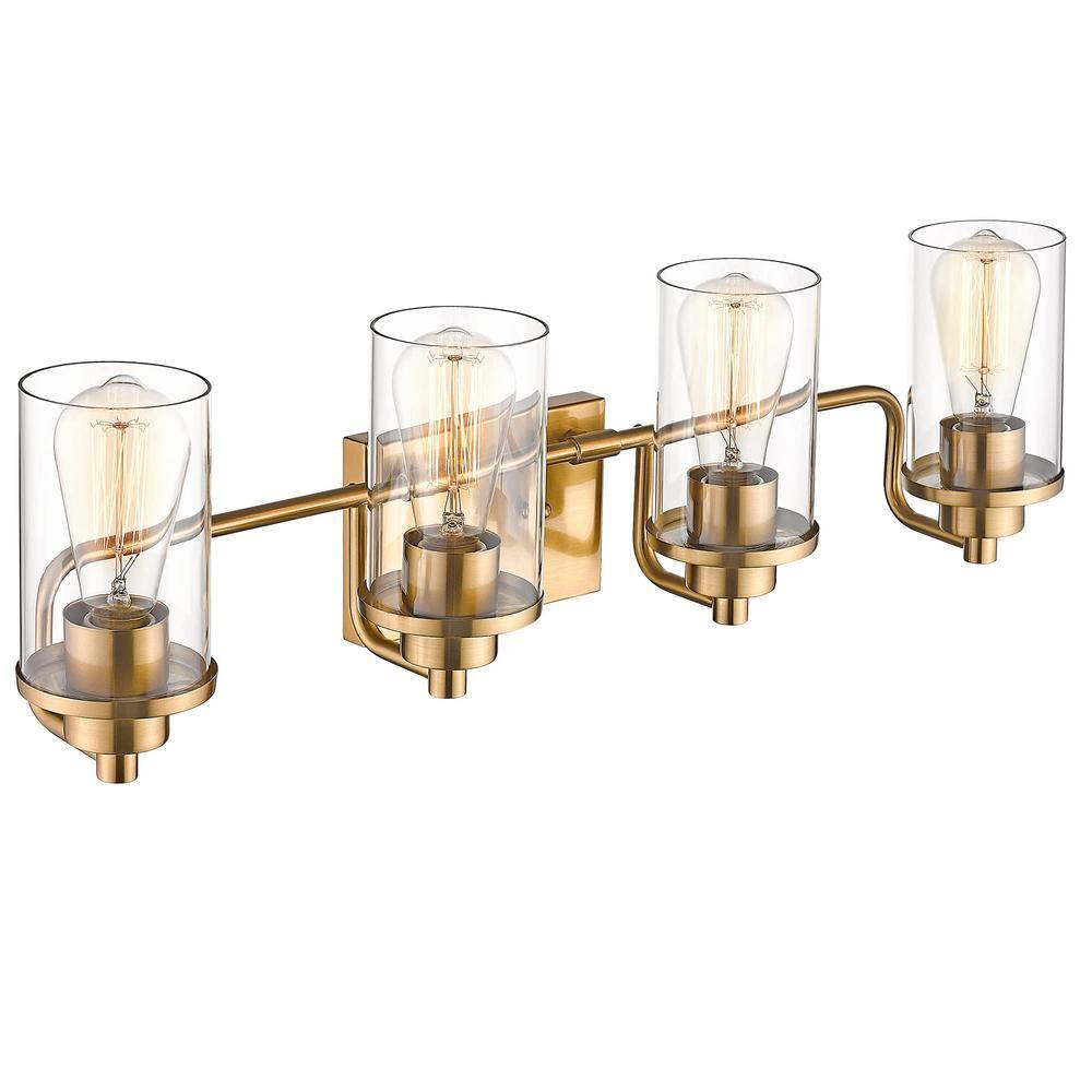 JAZAVA 27.8 in. 4 Light Champagne Bronze Vanity Light with Glass Shade HD4FH374W BGDM The