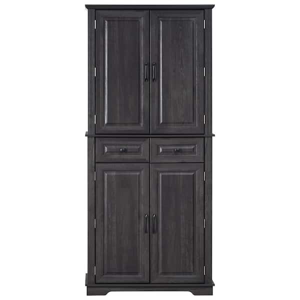 Tatahance 71 in. H 6-Shelf Black Wood Pantry Organizer with 2 Drawers and 3 Pull Out Organizers