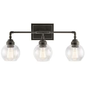Niles 24 in. 3-Light Olde Bronze Vintage Bathroom Vanity Light with Clear Seeded Glass