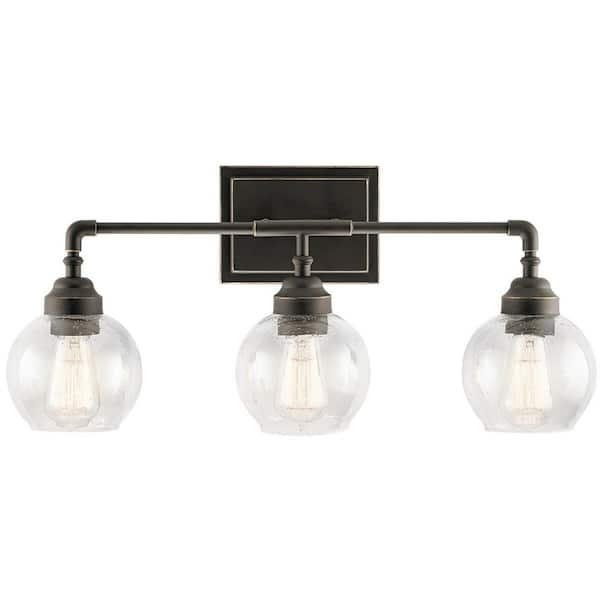 Niles 24 in. 3-Light Olde Bronze Vintage Bathroom Vanity Light with Clear Seeded Glass