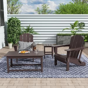 Laguna 4-Piece Fade Resistant Outdoor Patio HDPE Poly Plastic Folding Adirondack Chairs and Tables Set in Dark Brown