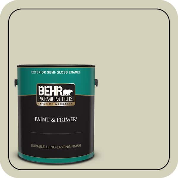 BEHR PREMIUM PLUS 1 gal. #ECC-38-1 Pale Sagebrush Semi-Gloss Enamel Exterior Paint & Primer