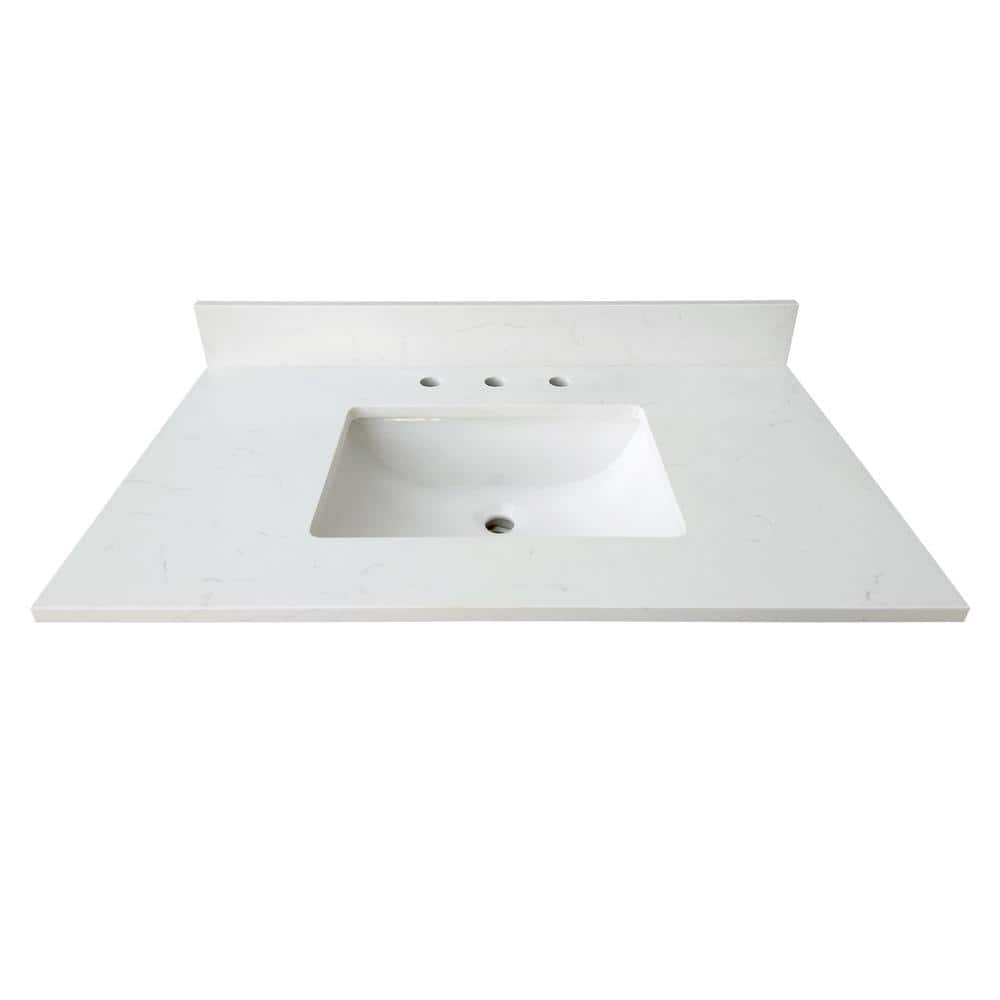 Home Decorators Collection 37 in. W x 22 in D Quartz White Rectangular Single Sink Vanity Top in Carrara Marble -  TH0384