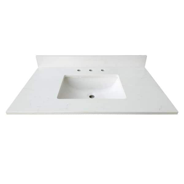 Home Decorators Collection 37 in. W x 22 in. D x 0.75 in. H Quartz Vanity Top in Carrara White with White Basin