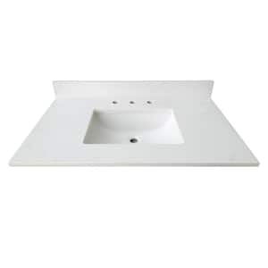 43 in. W x 22 in D Quartz White Rectangular Single Sink Vanity Top in Carrara Marble