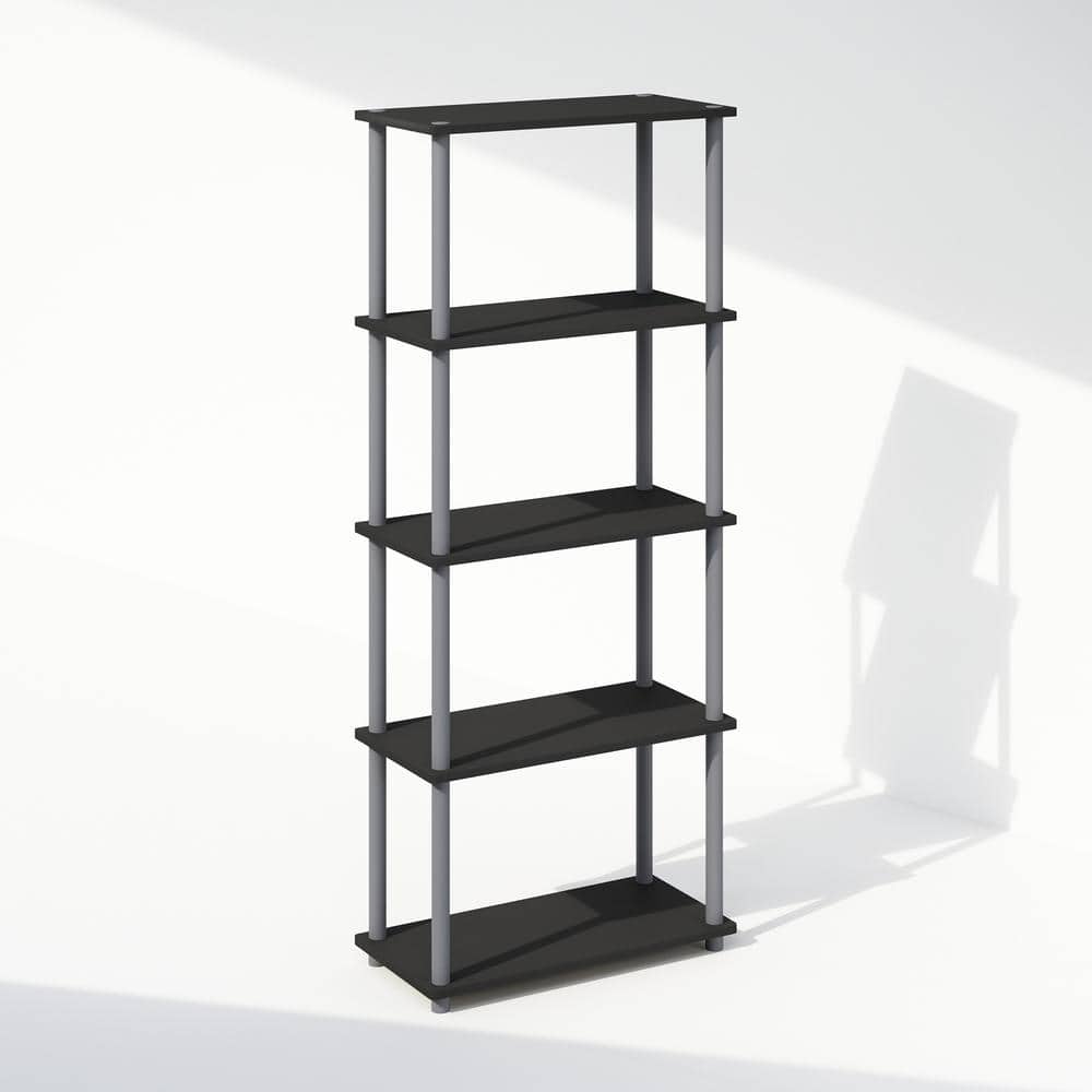 Furinno Turn-N-Tube 57.4 in. Tall Black/Grey Wood 5-Shelf Bookcase