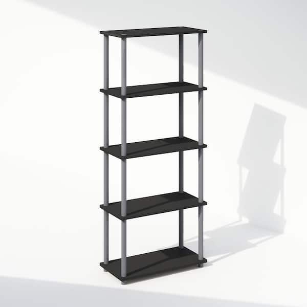 Furinno Turn-N-Tube 57.4 in. Tall Black/Grey Wood 5-Shelf Bookcase