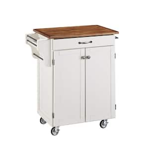 Cuisine Cart White Kitchen Cart with Oak Wood Top