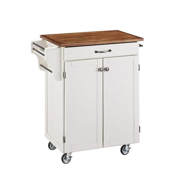 HOMESTYLES Cuisine Cart White Kitchen Cart with Oak Wood Top