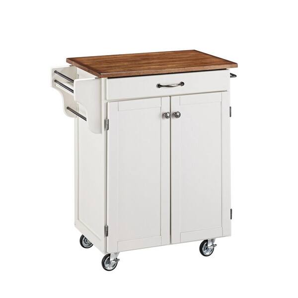 HOMESTYLES Cuisine Cart White Kitchen Cart with Oak Wood Top 90010026G