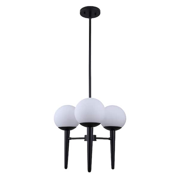 Elle Decor Brooke 3-Light Black Pendant with Frosted Globes
