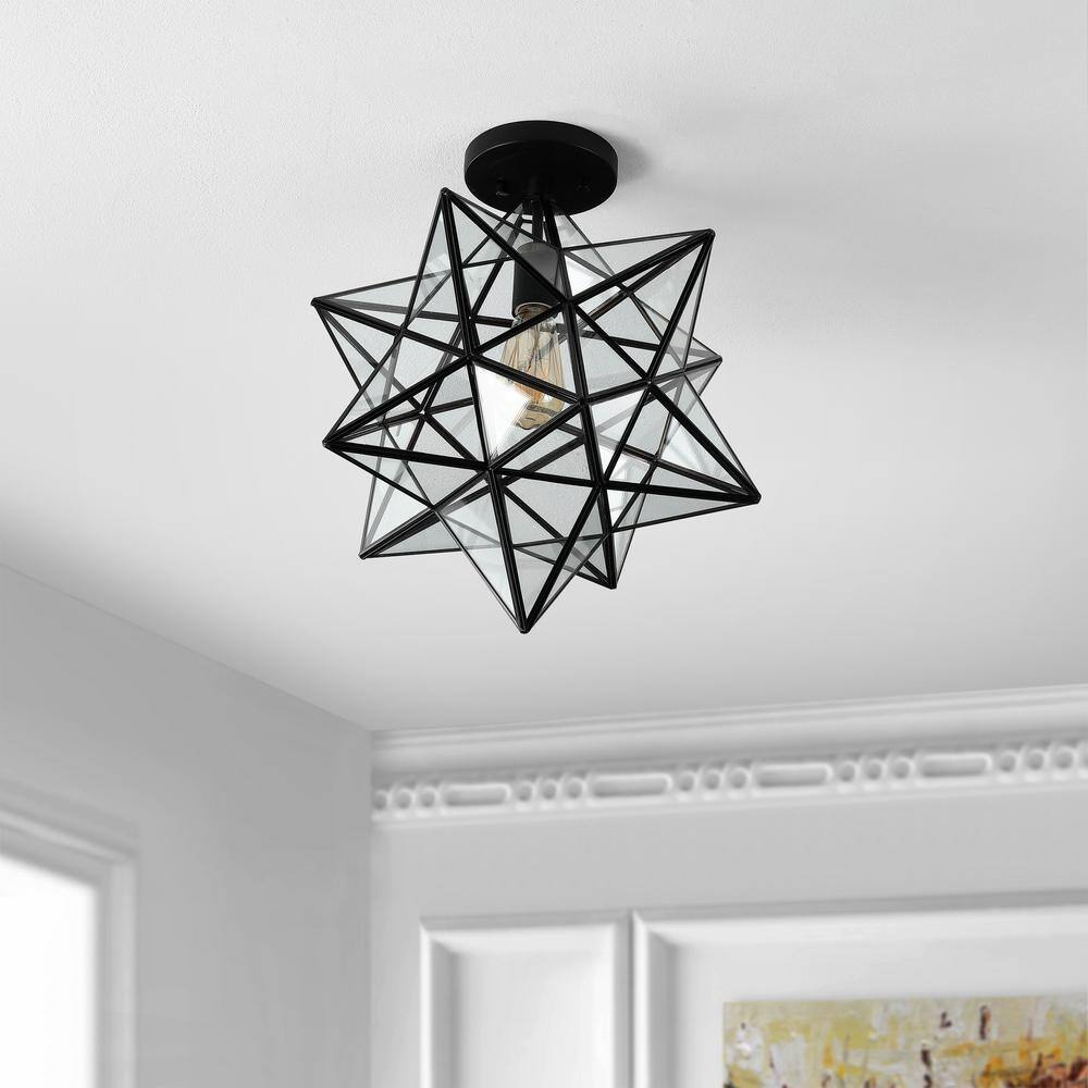 Ava 14.5" Black Clear Glass LED Farmhouse Bohemian Flush Mount Light