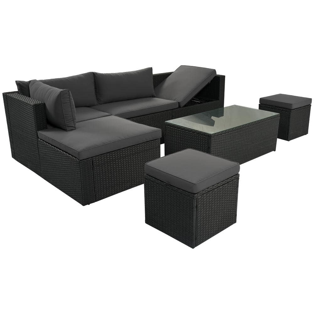 Natalie Black 5-Piece Wicker Outdoor Sectional Set with Adjustable Backrest