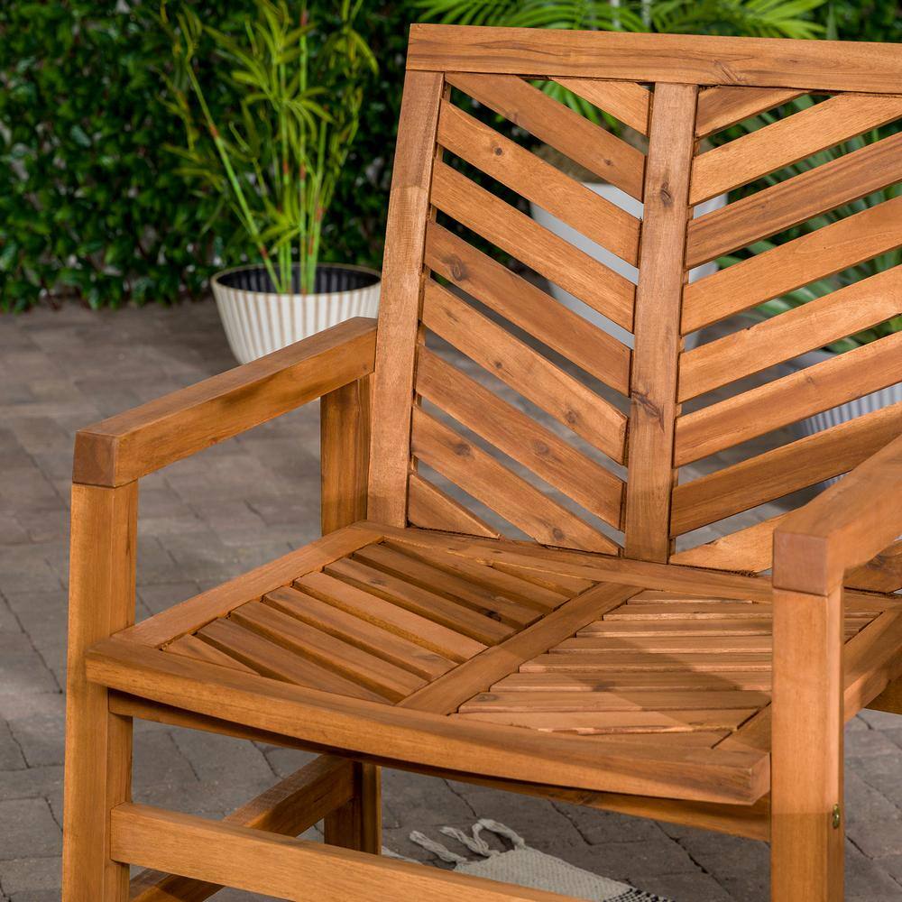 Set of 2 Brown Chevron Slatted Acacia Wood Patio Chairs