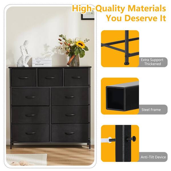 WONDER COMFORT Black 9-Drawer 11.8 in. W Chest of Drawers Fabric