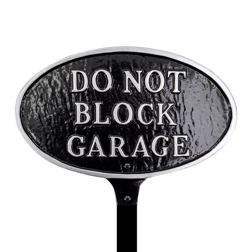 "6"" x 10"" Small Oval Do Not Block Garage Statement Plaque Sign with Lawn Stake-Black/Silver" product image for price tracking