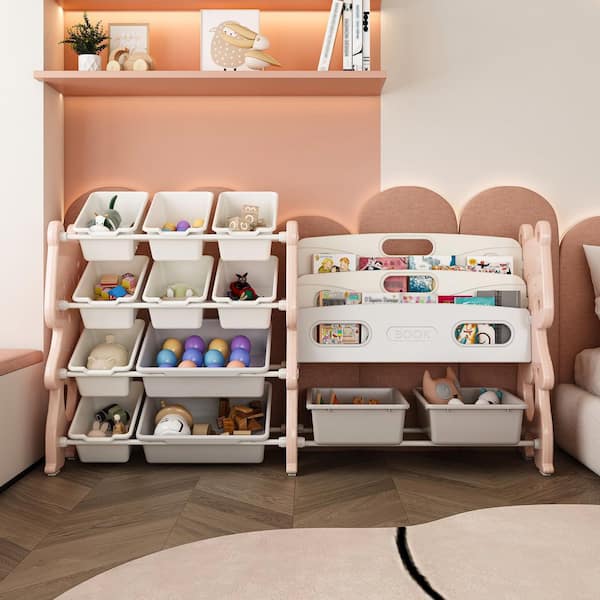 33.07 in. H x 56.69 in. W x 14.17 in. D Pink Polyethylene Open Toy Storage Organizer