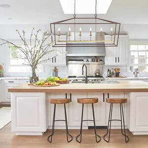 Pagoda 49 in. 6-Bulb Oil Rubbed Bronze Linear Classic Traditional Farmhouse Metal LED Pendant Light