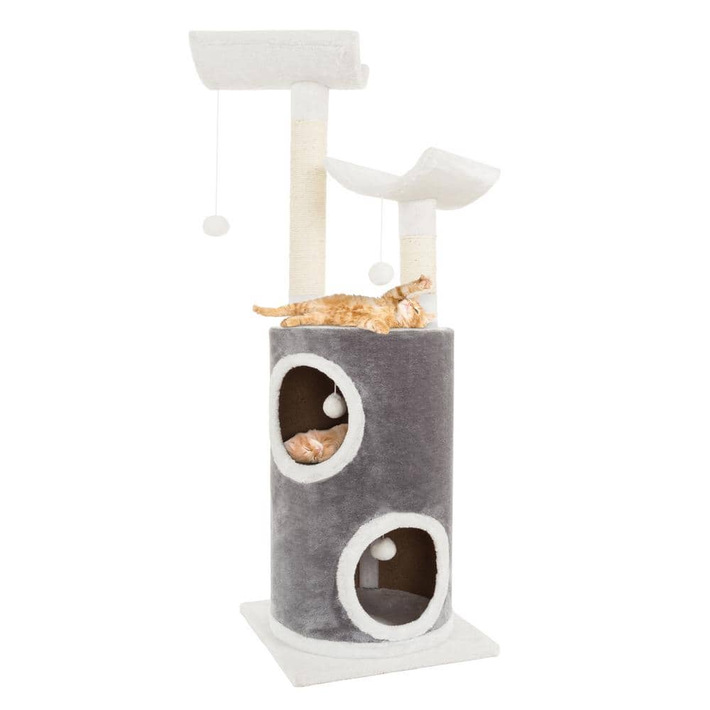 Gray and White 5-Tier Cat Tree with Sisal Scratching Posts